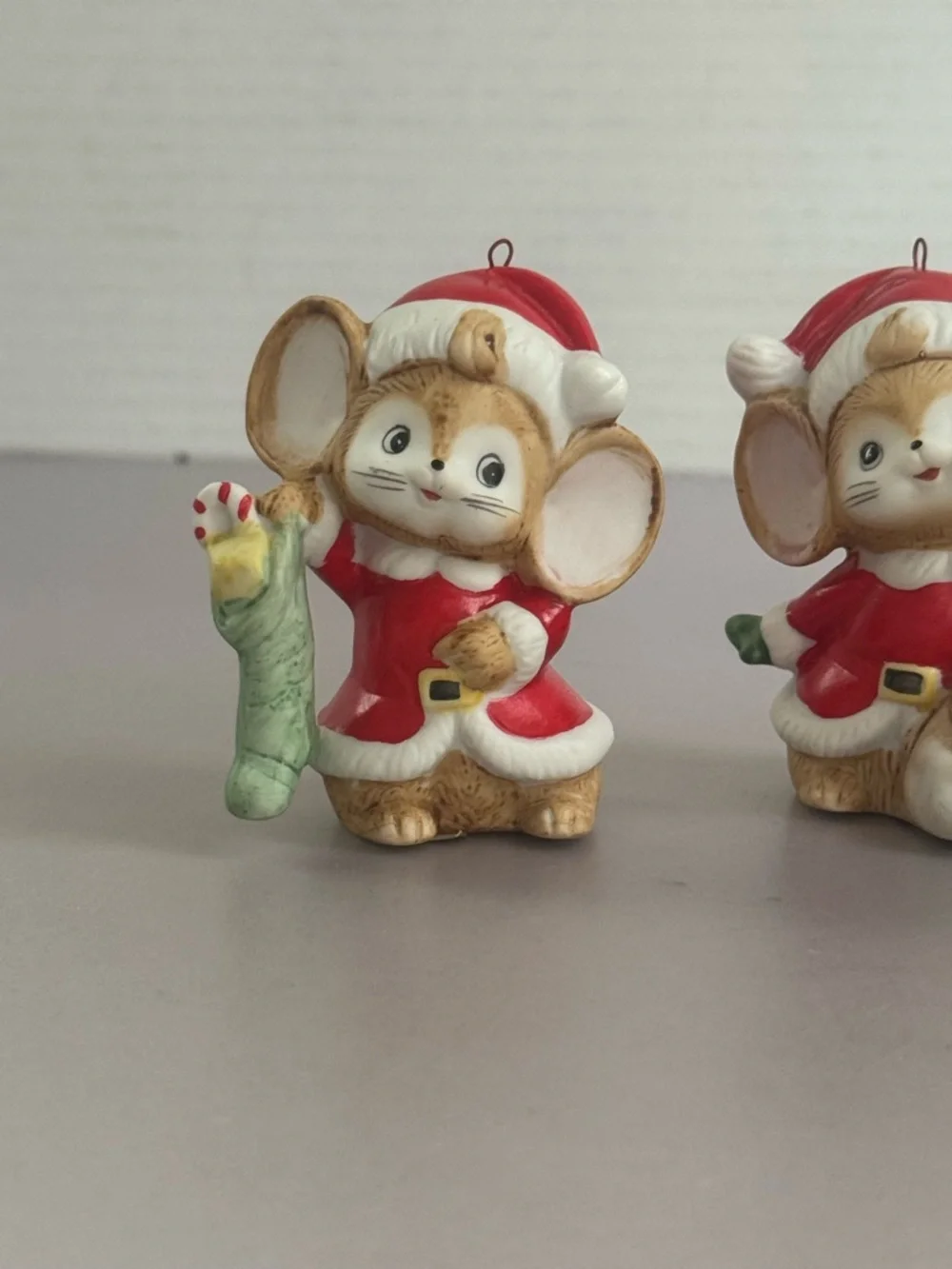 Homco Set of 3 Santa Mouse Christmas Ornaments in Red, White and Green - Picture 3 of 8